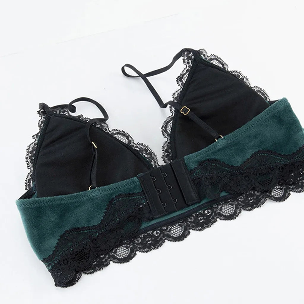 Velvet Floral Lace Bra and Thong Set for Women - 2-Piece Seductive Lingerie Sleepwear